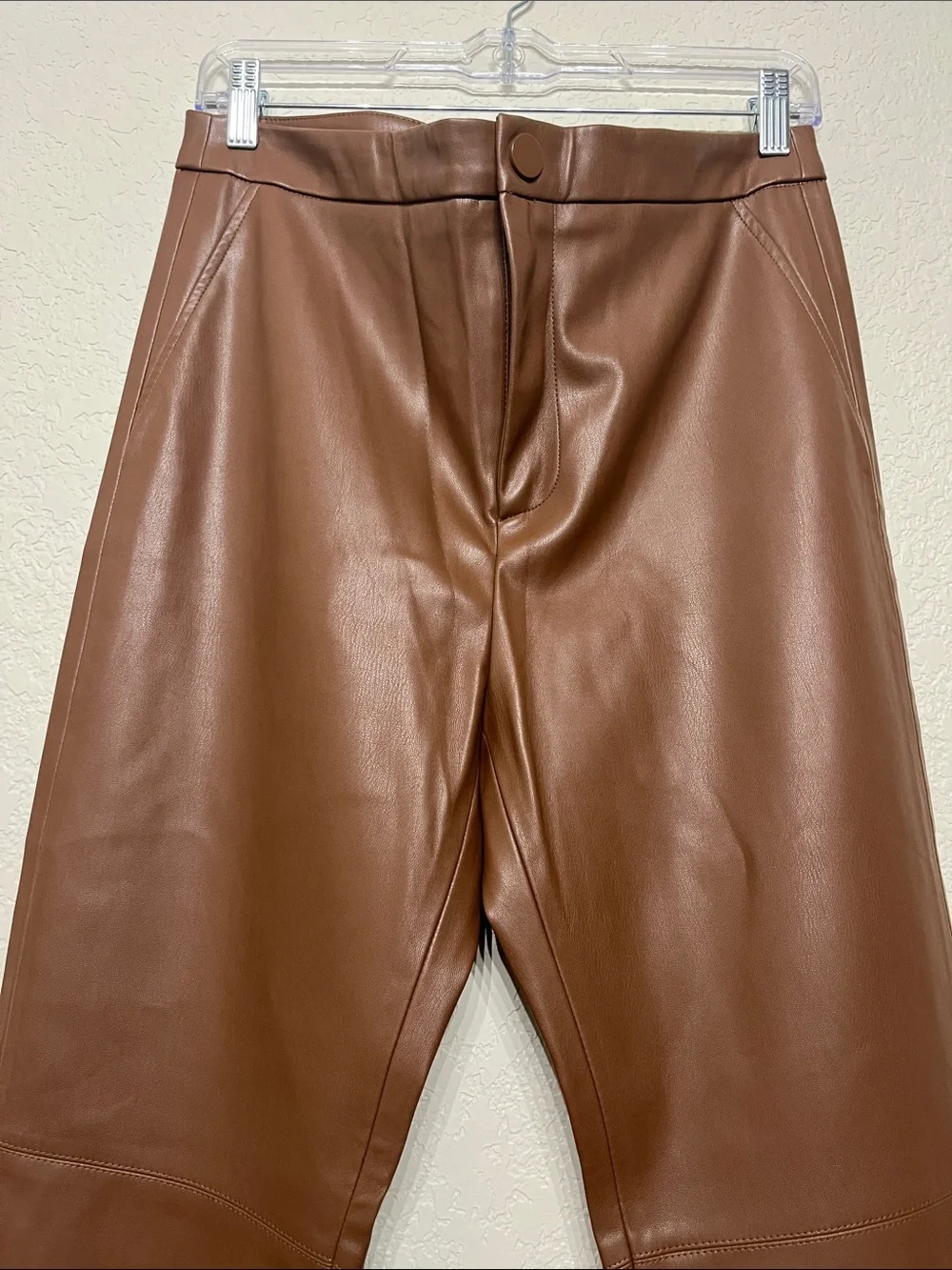 Zara Women’s Size Large Brown Faux Leather Skinny Pants With Zippers at Ankles - Picture 4 of 11